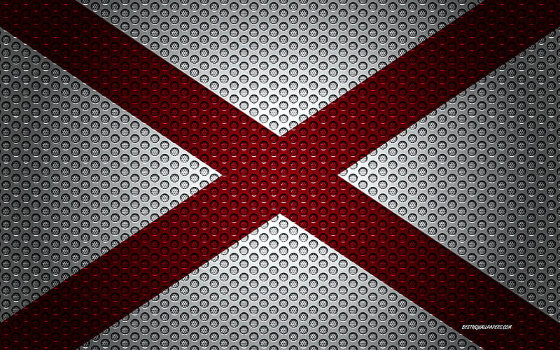Flag of Alabama American state, creative art, metal mesh texture, Alabama flag, national symbol, Alabama, USA, flags of American states, HD wallpaper