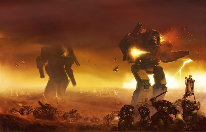 Titan's Attack, warhammer, marine, space, game, 40k, HD wallpaper