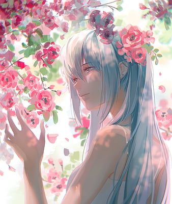 Anime Girl Mask Flower Digital Art 4K Wallpaper iPhone HD Phone #9450f