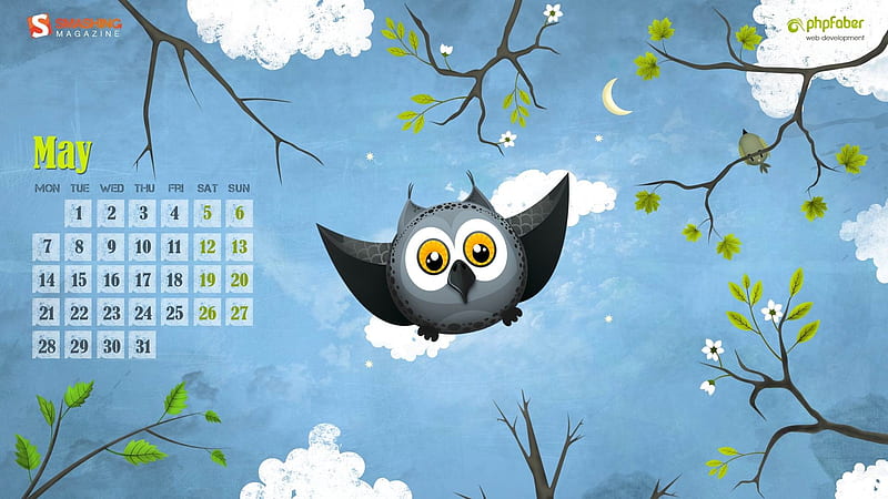 flight of the owl-May 2012 calendar, HD wallpaper