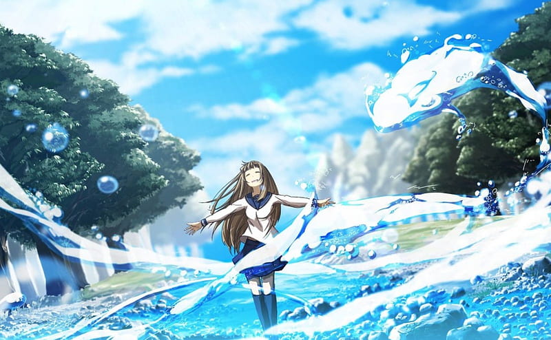 Water Magic, water, dragon, girl, anime, HD wallpaper | Peakpx