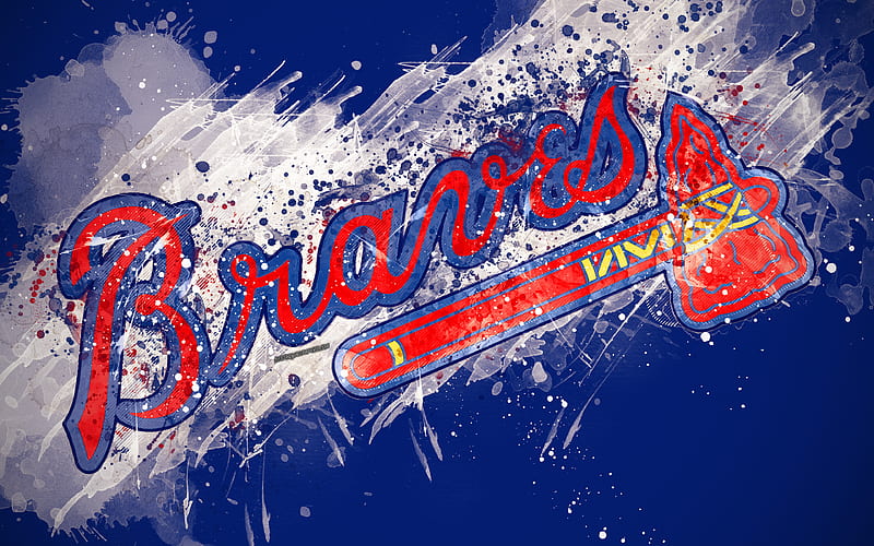 Atlanta Braves grunge art, logo, american baseball club, MLB, blue background, emblem, Atlanta, Georgia, USA, Major League Baseball, National League, creative art, HD wallpaper