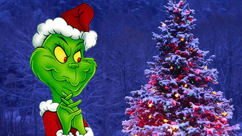 The Grinch Santa Is Standing Near Colorful Christmas Tree The Grinch, HD wallpaper