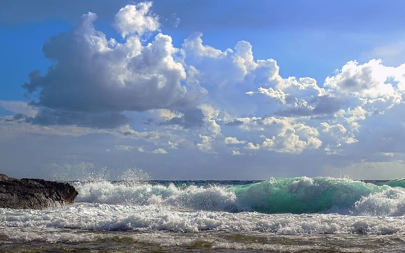 Sea Waves, clouds, sea, waves, rock, splash, HD wallpaper | Peakpx