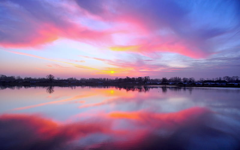 Germany, lake, sunset, Cuxhaven, HD wallpaper
