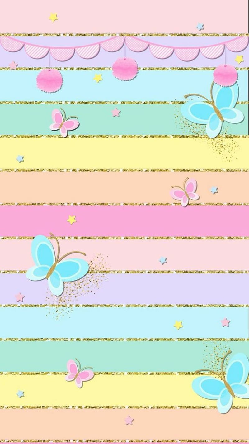 Pastel, butterfly, spring, stripes, HD phone wallpaper