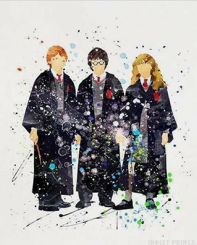 Harry Potter, golden trio, hermione granger, magic, ron weasley, wizards, HD phone wallpaper
