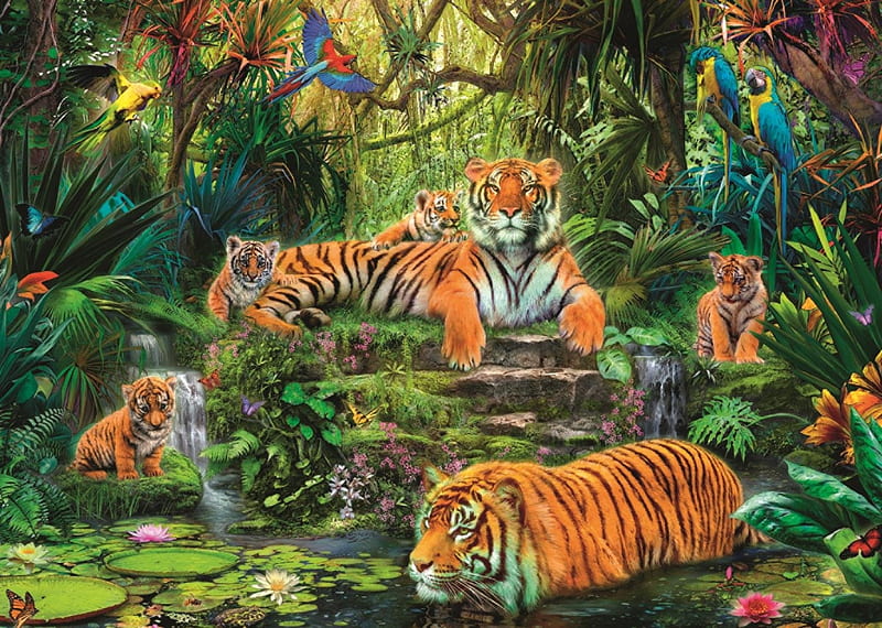 Tigers, Family, Art, Luminos, Tiger, Animal, Fantasy, Summer, Cub