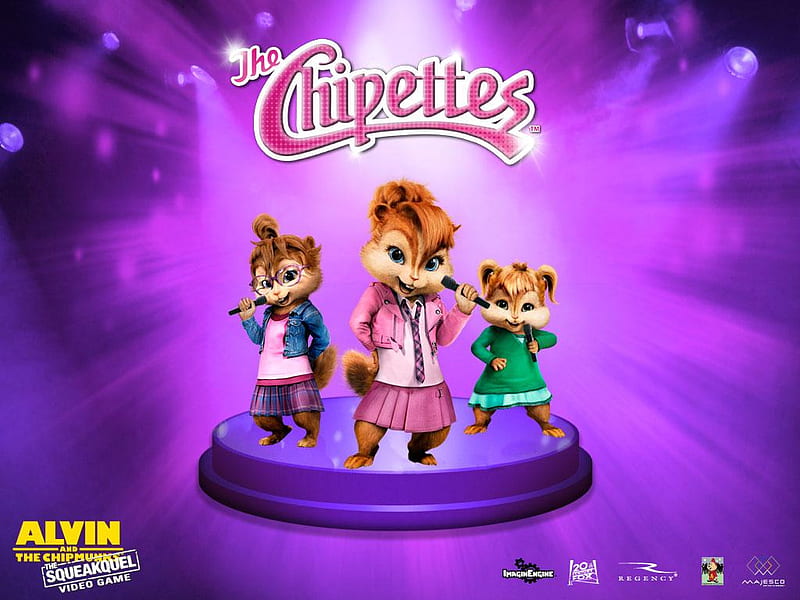The Squeakquel - The Chipettes, purple lights, stage, singing, chipettes, HD wallpaper