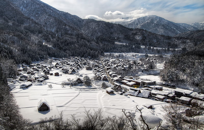 Shirakawa Village, shirakawa, japan, japanese, village, nature, scenery, winter, HD wallpaper
