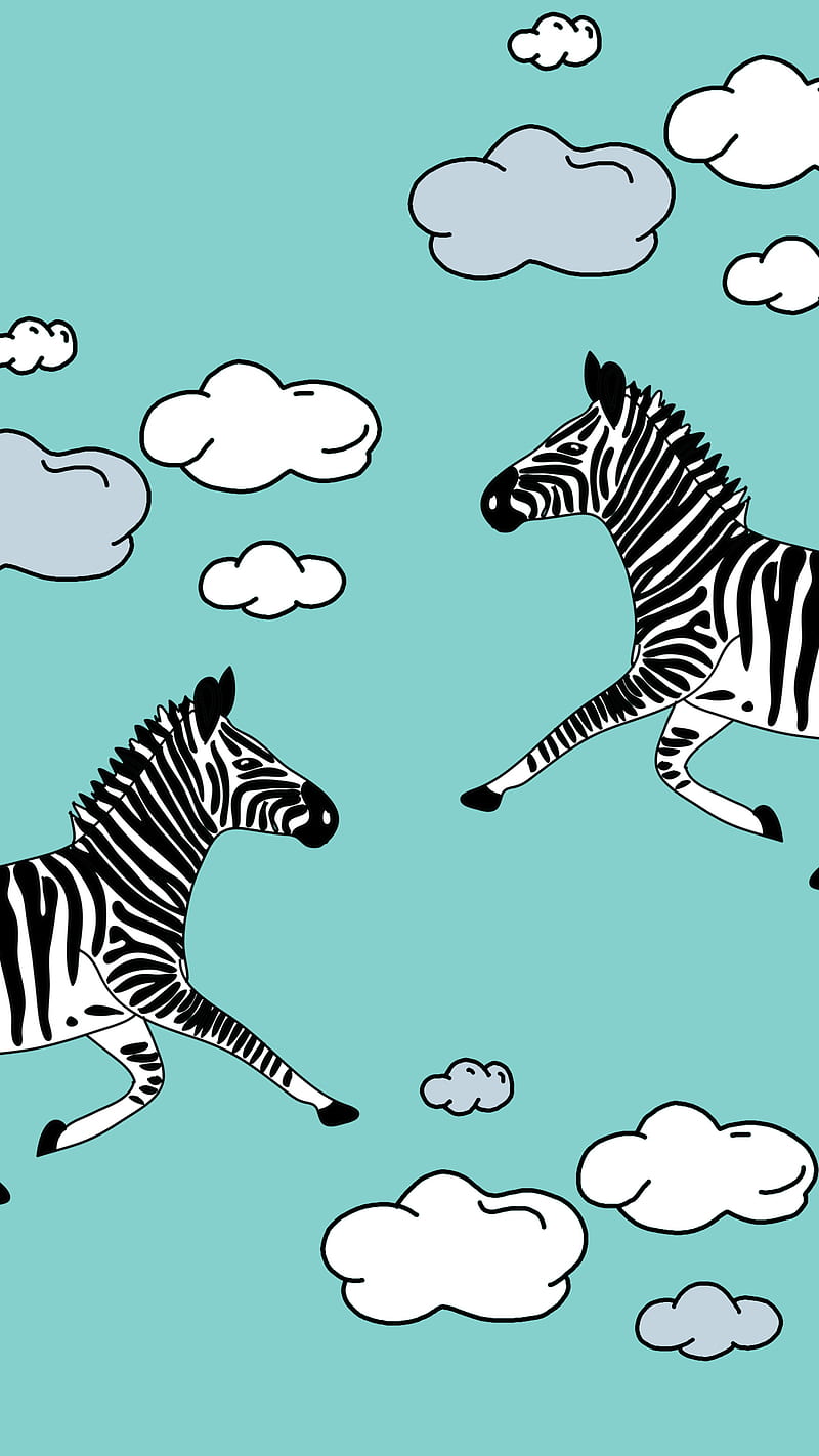 running zebras, 70s, 80s, clouds, drawing, dom, hipster, pop art, pop culture, poster, zebra, HD phone wallpaper