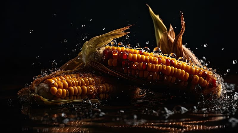 Closeup fresh corn, Water, Yellow, Fruits, Harvest, HD wallpaper