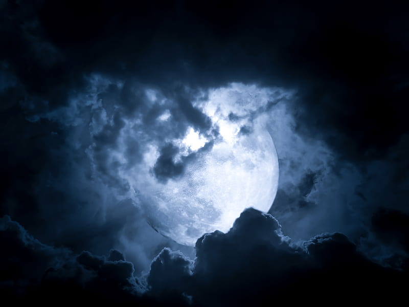 moon, clouds, moonlight, glow, night, HD wallpaper