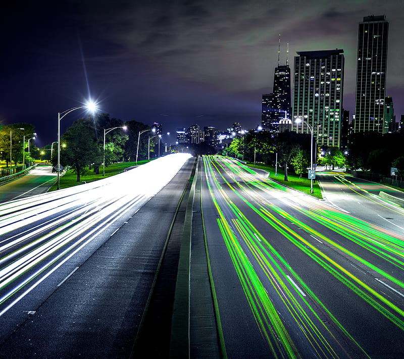 Future Highway, city, lights, HD wallpaper