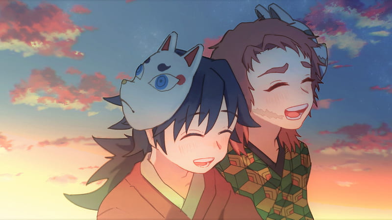 Demon Slayer Giyuu Tomioka Sabito With Background Of Blue Sky And Red Clouds Anime, HD wallpaper