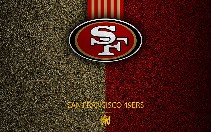 San Francisco 49ers american football, logo, leather texture, San Francisco, California, USA, emblem, NFL, National Football League, Western Division, HD wallpaper