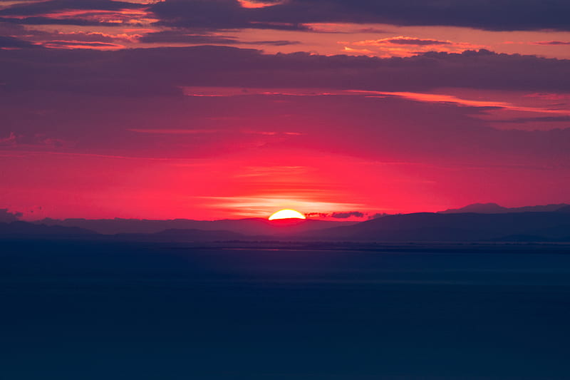 Orange Sun Hills Sunset , sunset, nature, mountains, HD wallpaper