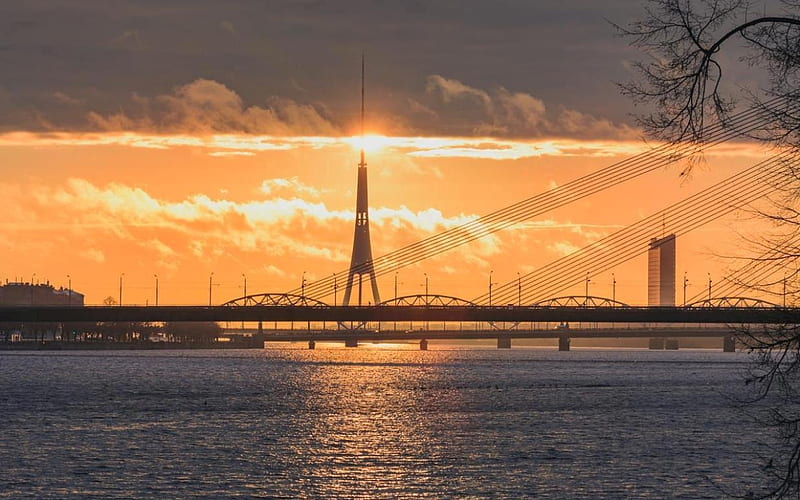 Riga, Latvia, Riga, bridges, Latvia, river, clouds, HD wallpaper