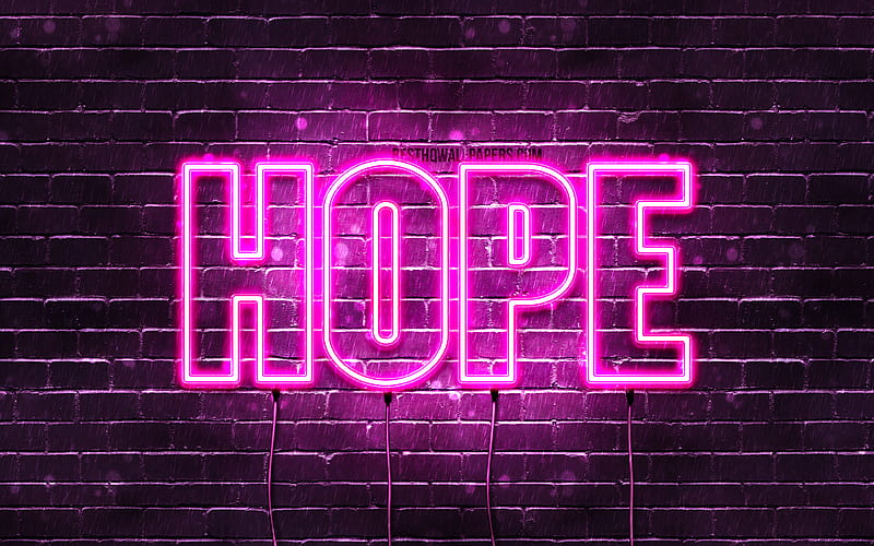 Hope with names, female names, Hope name, purple neon lights, horizontal text, with Hope name, HD wallpaper