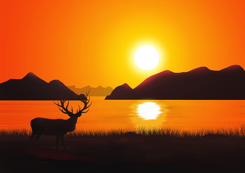 Reindeer Landscape Scenery, reindeer, deer, scenery, landscape, artist, artwork, digital-art, behance, HD wallpaper