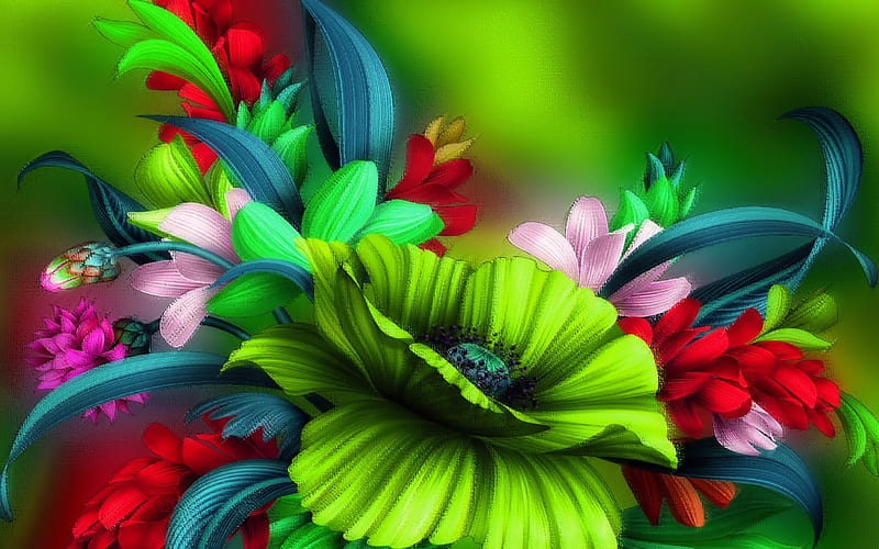 Abstract Flowers, Abstract, colorful, pretty, Flowers, HD wallpaper ...