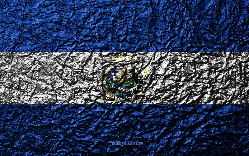 Flag of El Salvador stone texture, waves texture, El Salvador flag, national symbol, El Salvador, South America, stone background, HD wallpaper