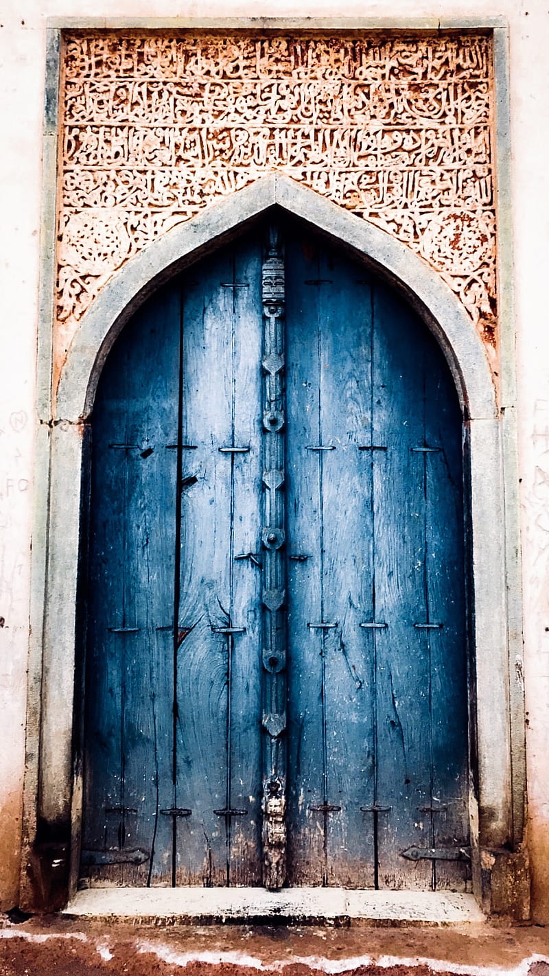 Door, blue, vintage, teal, fort, landscape, graphy, orange, castle, HD phone wallpaper
