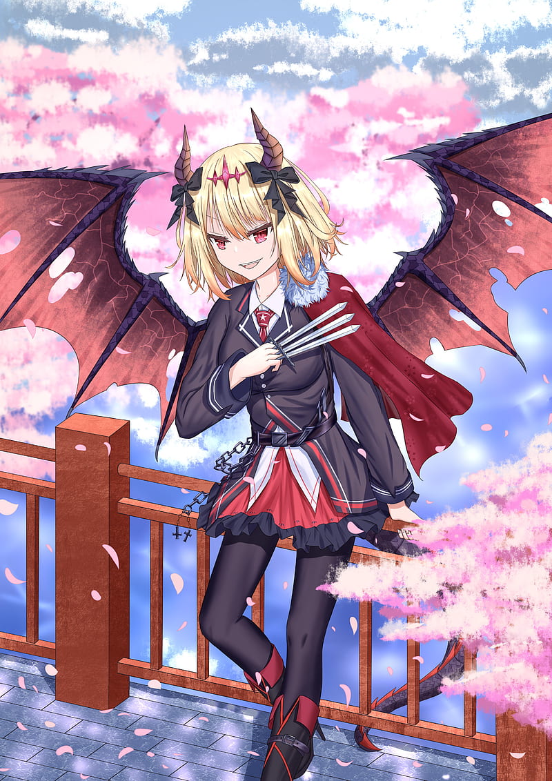 Devil, small wings, anime girl, black dress, , background, 911a08, anime  girl black wings HD wallpaper | Pxfuel