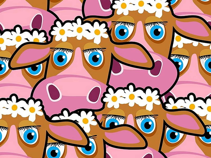 seamless pattern cartoon cow and flower. cute animal wallpaper for