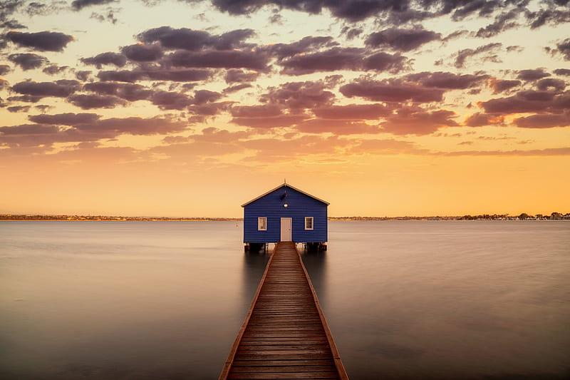 Man Made, Boathouse, River, Sky, Sunrise, HD wallpaper