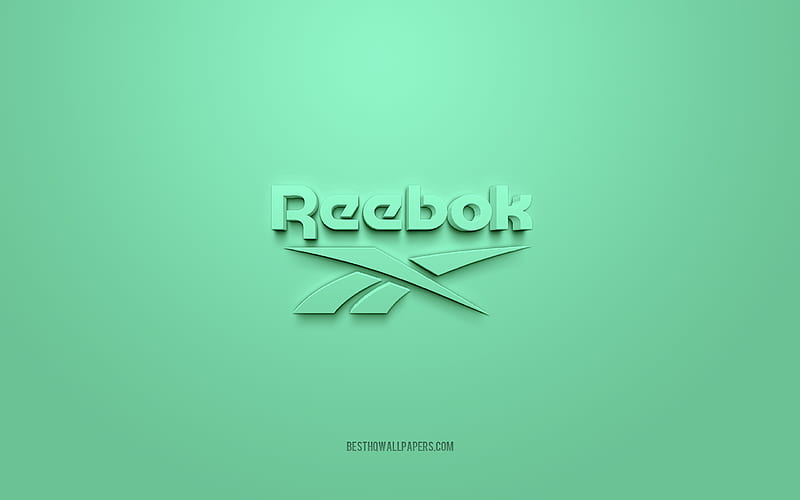 Reebok logo, turquoise background, Reebok 3d logo, 3d art, Reebok, brands logo, turquoise 3d Reebok logo, HD wallpaper