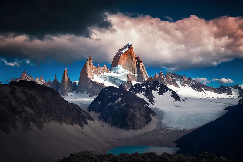 Patagonia Crag Clouds Argentina Mountains , mountains, clouds, nature, HD wallpaper