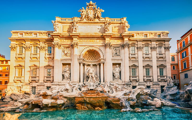 Trevi Fountain sunset, italian landmarks, Rome, Italy, HD wallpaper