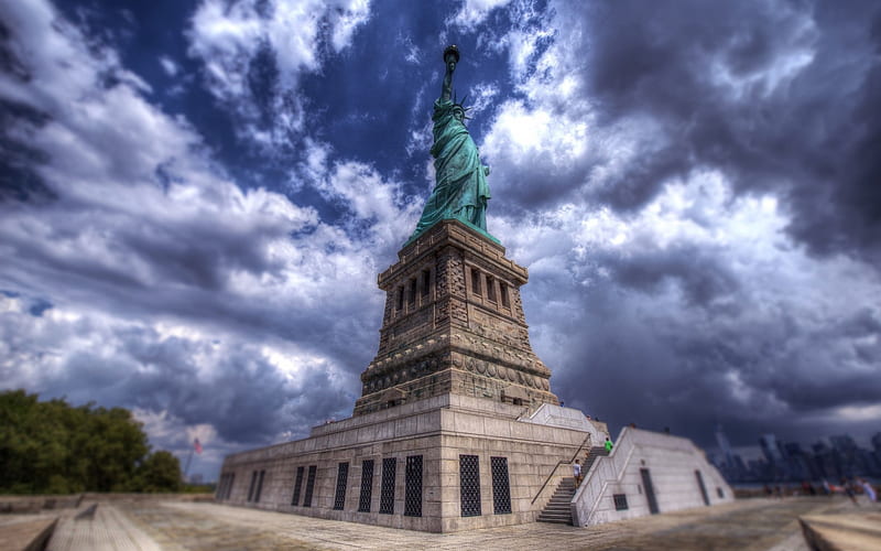 Statue of Liberty, New York, R, neoclassicism, Liberty Island, USA, New York landmarks, HD wallpaper