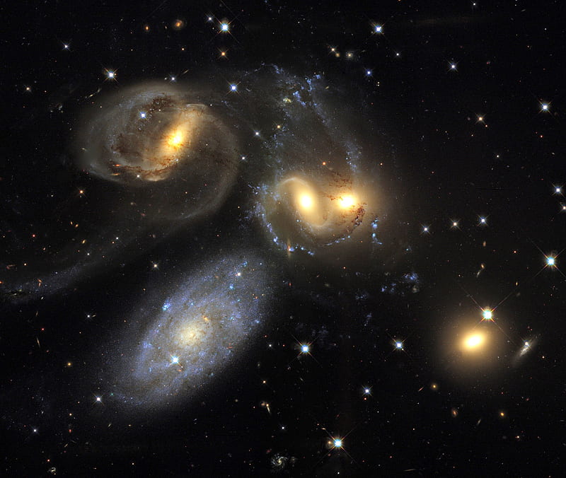 Stephan's Quintet, stars, hubble, pegasus, space, galaxies, stephans quintet, HD wallpaper
