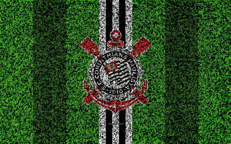 Sport Club Corinthians Paulista, Corinthians FC, SCCP football lawn, logo, Brazilian football club, emblem, black and white lines, Serie A, Sao Paulo, Brazil, Campeonato Brasileiro, Brazilian Championship A Series, HD wallpaper