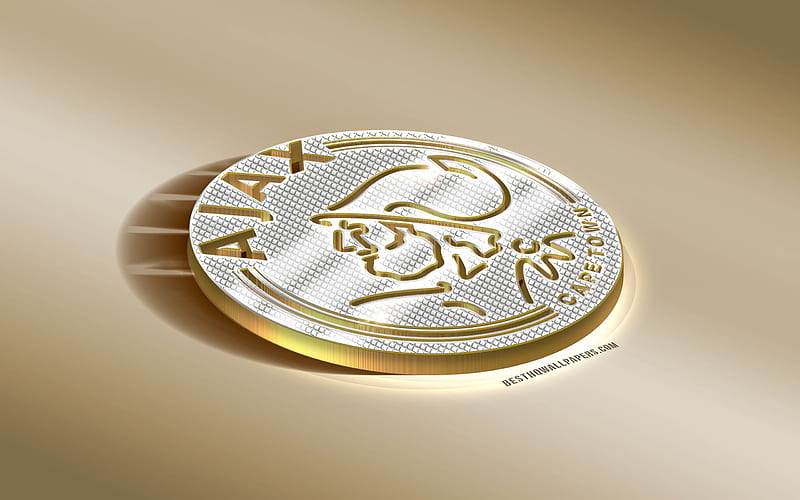Ajax Cape Town FC, South African Football Club, Golden Silver logo, Cape Town, South Africa, ASBA Premiership, Premier League, 3d golden emblem, creative 3d art, football, HD wallpaper