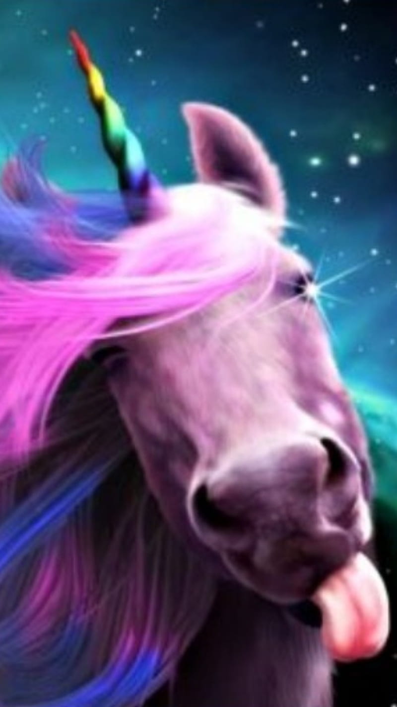 Unicorn selfy, abstract, animals, horse, horses, iphone10, purple, rainbow, tongue out, trend, zoo, HD phone wallpaper