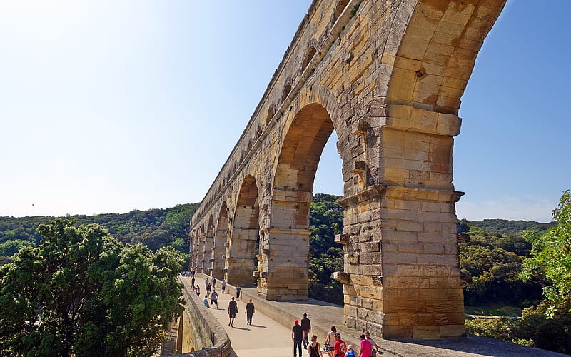Aqueduct in Gard, France, France, architecture, aqueduct, bridge, HD wallpaper