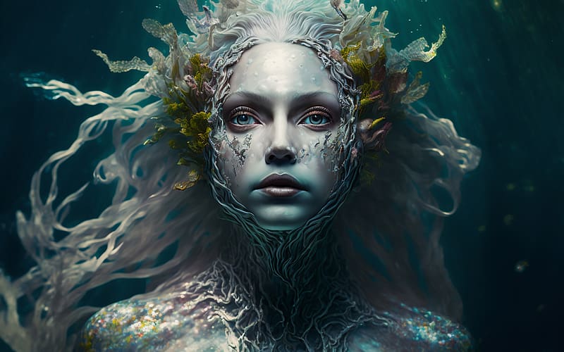 Mermaid, girl, fantasy, siren, art, face, HD wallpaper