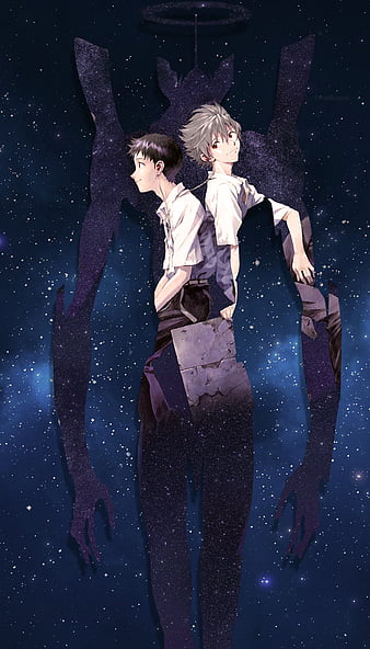 Kaworu y Shinji, evangelion, kawoshin, 3.0+1.0, thrice upon a time, end, HD phone wallpaper