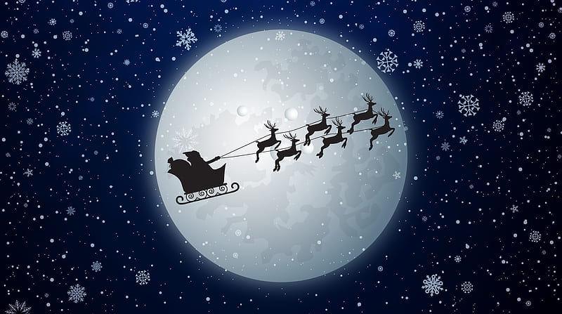 Santa Claus Christmas Eve Ultra, Holidays, Christmas, Moon, Winter, background, Santa, Merry, Xmas, Holiday, Season, fullmoon, reindeers, christmaseve, santaclaus, 2019, HD wallpaper