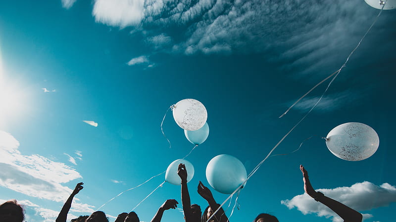 balloons, people, hands, sky, fly, HD wallpaper