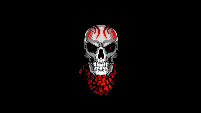 Skull With Scarves Minimal , skull, artist, artwork, digital-art, minimalism, minimalist, dark, black, HD wallpaper