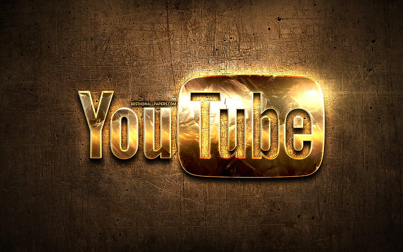 YouYube golden logo, artwork, brown metal background, creative, YouYube logo, brands, YouYube, HD wallpaper