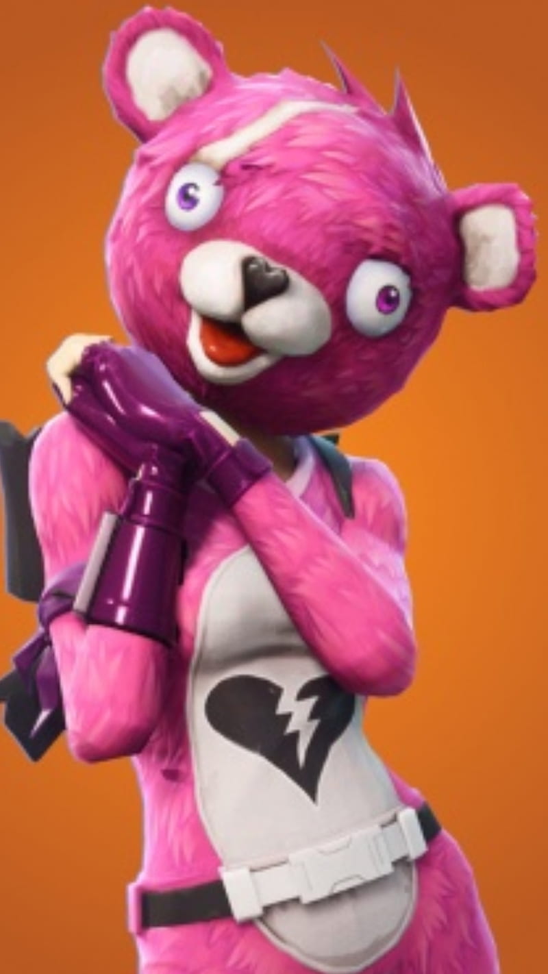 Cuddle Team Leader, fortnite, bear, pink, heart, HD phone wallpaper