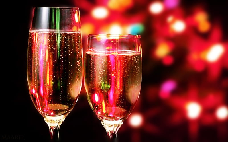 A New Year's Toast!, christmas, toast, champagne, new year, pink, xmas, lights, HD wallpaper