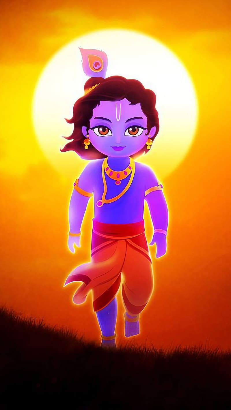 Little Krishna, Sun Background, lord, god, kanha, HD phone ...