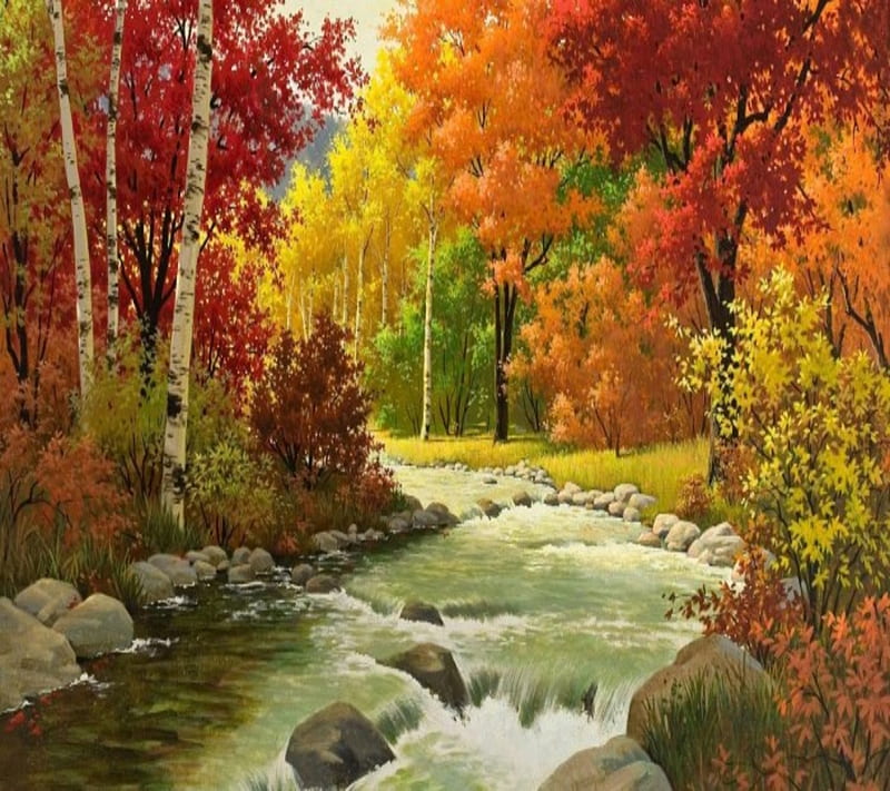 Autumn, landscape, nature, painting, HD wallpaper | Peakpx