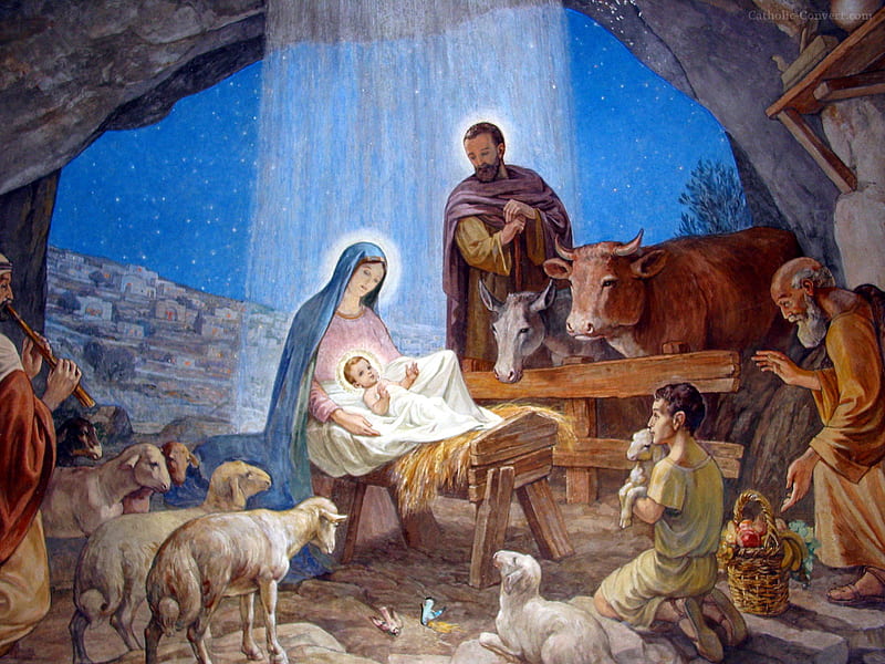 The First Christmas, sheep, baby jesus, christmas, shepherds, HD wallpaper